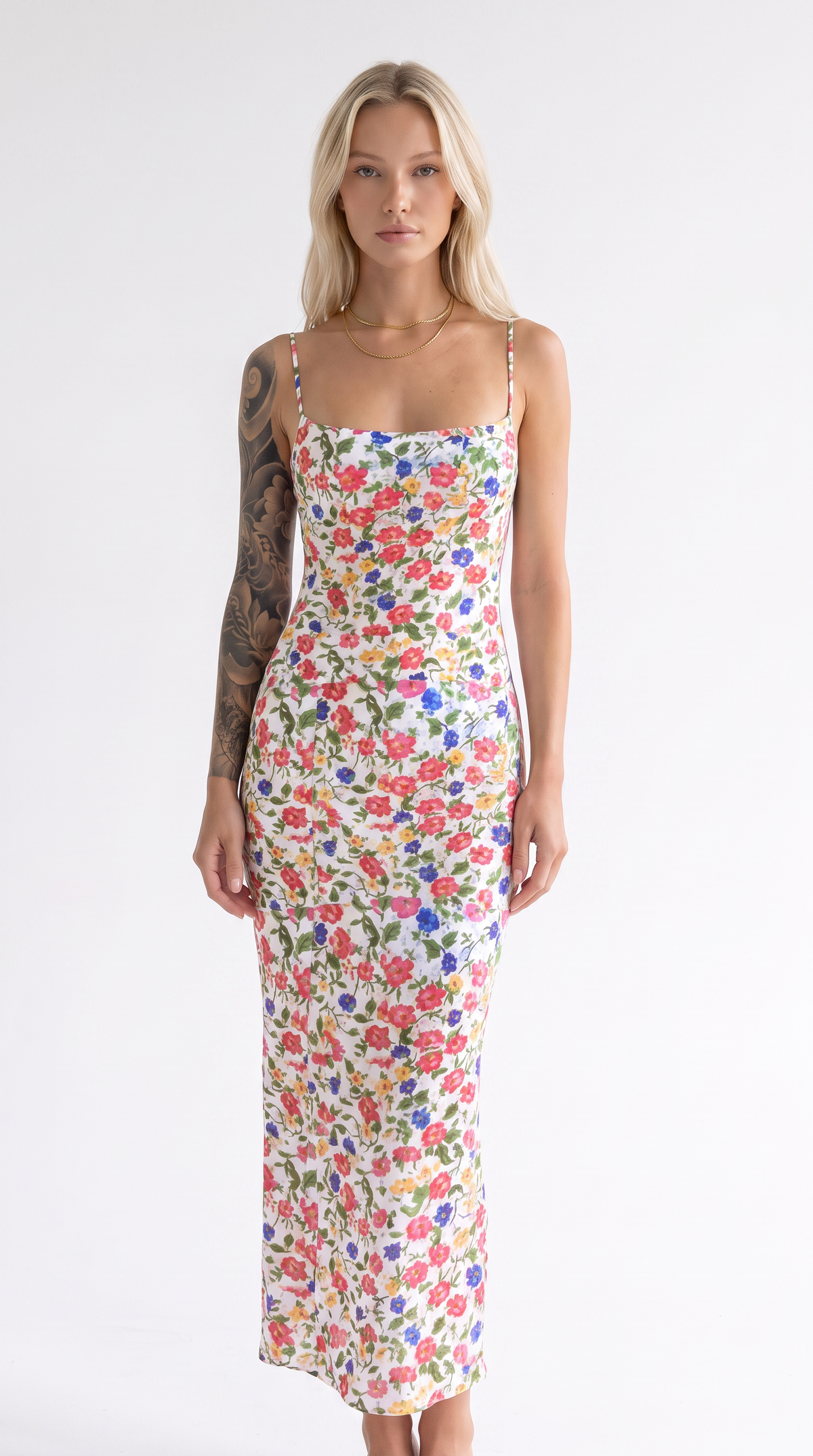 Abito lungo floreale ASSIA - colore bianco a fiori