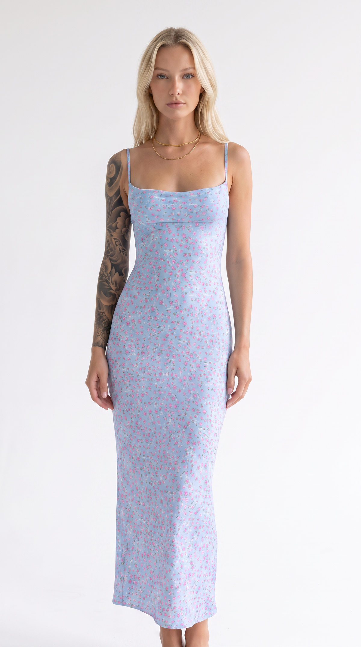 Abito lungo floreale ASSIA - colore azzurro